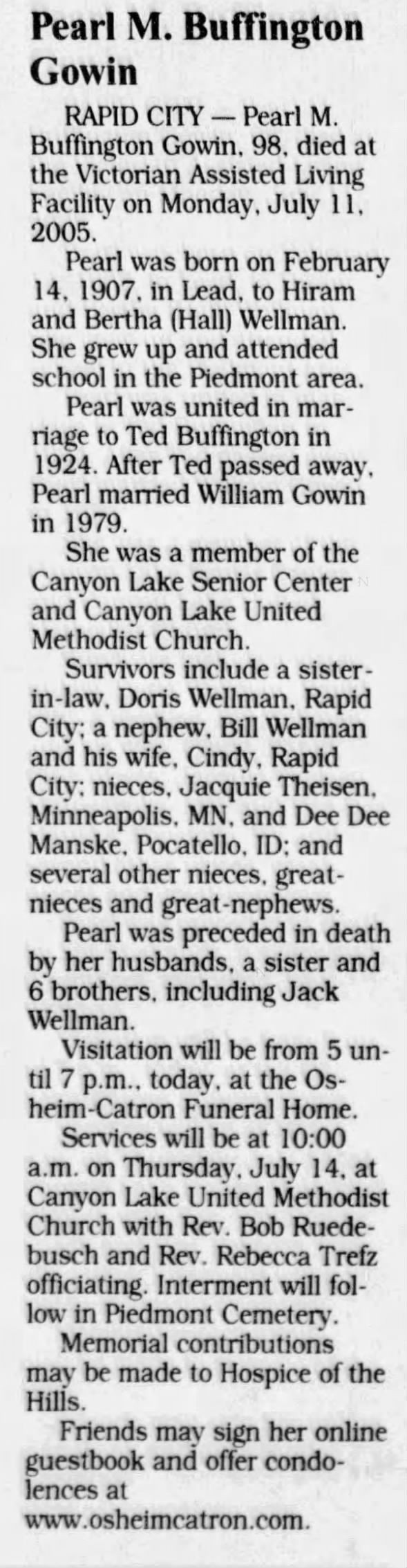 Obituary-Pearl Gowin